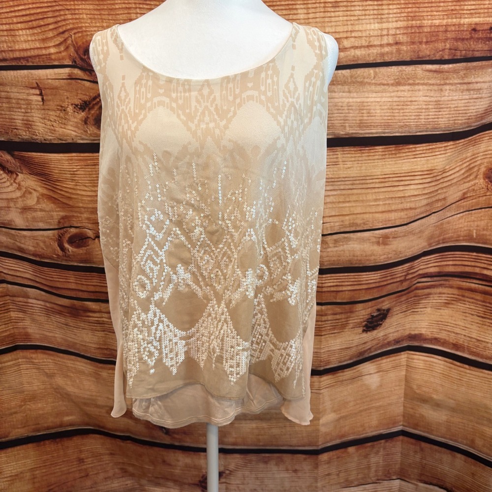 Express Womens Nude Glam Sequin Lightweight Layered Tank Style Top Size L